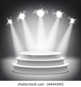 Studio with a podium and spotlights vector grey show light art
