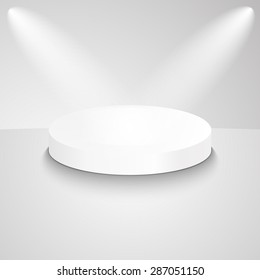 Studio with a podium and spotlights. Vector illustration.