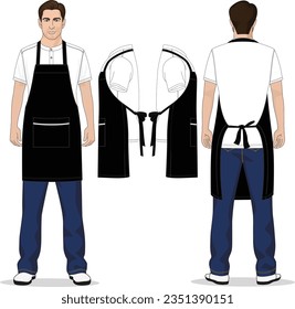 Studio portrait of a man, a cook, in uniform and apron on a white background