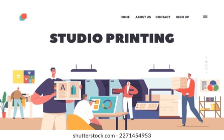 Studio Printing Landing Page Template. Advertising Agency, Polygraphy Industry. Characters Designers Work