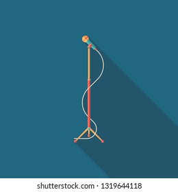 Studio professional microphone flat square icon with long shadows.