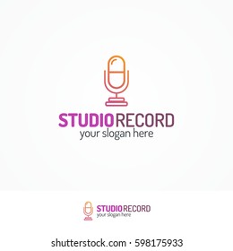 Studio record logo set with microphone flat modern color style isolated on white background for use music store, record studio, sound technology etc. Vector Illustration