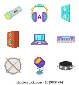 Studio recording icons set. Cartoon set of 9 studio recording vector icons for web isolated on white background