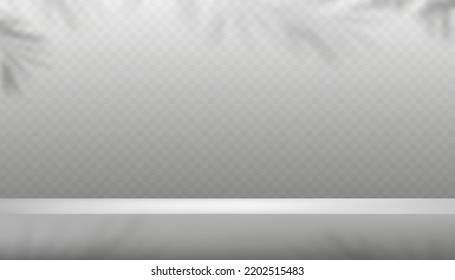 Studio room with 3D display shelf with light and shadow of leaves, Vector illustration backdrop Concrete banner design for product presentation, sale and promotion	