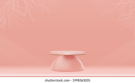 Studio room, 3D Podium Cylinder display with  empty wall with spotlight in peach colour,Vector Realistic isolated Empty Show case for Product presentation, Cosmetic or Spa for sales