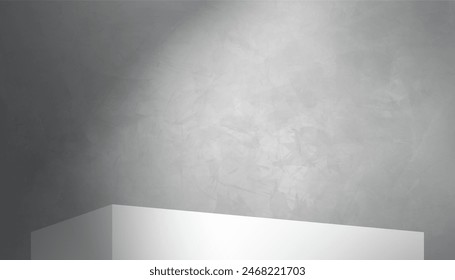 Studio Room Background,Wall Grey Cement Texture with Light,Shadow on White Podium Display Stand for product present.Backdrop Concrete floor room with texture pattern concept loft design concept