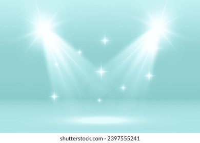 
The studio room is illuminated by spotlights. Lanterns illuminate the empty space.