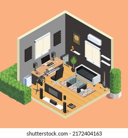 Studio Room isometric design for producer music