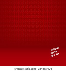 Studio room mock up abstract chinese new year background vector design in red 