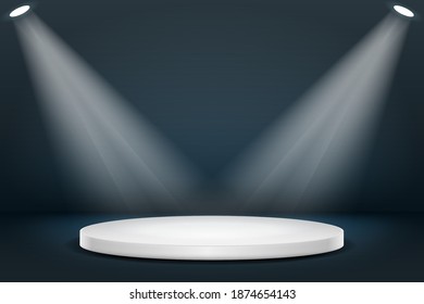 Studio scene interior room illuminated empty podium space wall floor vector illustration