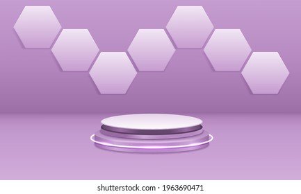 Studio scene room interior illuminated empty podium wall arena