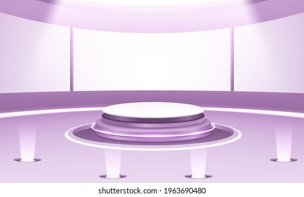 Studio scene room interior illuminated empty podium wall arena