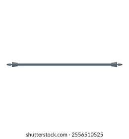 Studio shot of a long, thin, gray metal rod featuring conical ends, isolated on a white background, ideal for industrial or engineering concepts