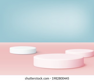 The studio showcases a simulated blue and pink two-tone background with a soft feel to make your work stand out even more.