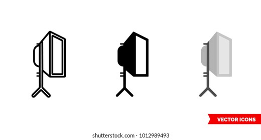 Studio softbox icon of 3 types: color, black and white, outline. Isolated vector sign symbol.