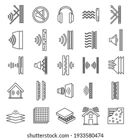 Studio soundproofing icons set. Outline set of studio soundproofing vector icons for web design isolated on white background