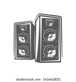 Studio speakers isolated on a white background. Design element for music logos, labels, emblems. Vector illustration