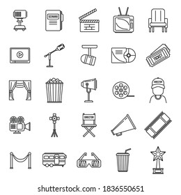 Studio stage director icons set. Outline set of studio stage director vector icons for web design isolated on white background