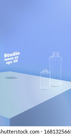 Studio table background.Vector,pastel blue gradient product display block wall.mockup for display of design.Vertical Banner for advertise product.16 9 ratio