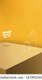 Studio table background.Vector,vivid yellow gradient product display block wall.mockup for display of design.Vertical Banner for advertise product.16 9 ratio