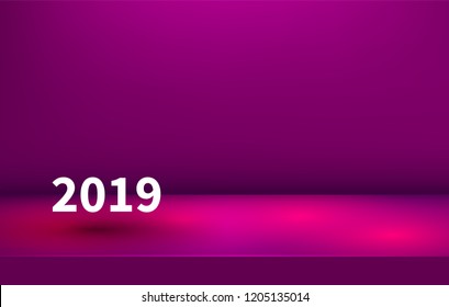 Studio table room. Product display with copy space. New year banner. 2019. Web banner background