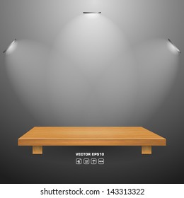 Studio. Vector Design. Shop Bookshelf. Wooden.