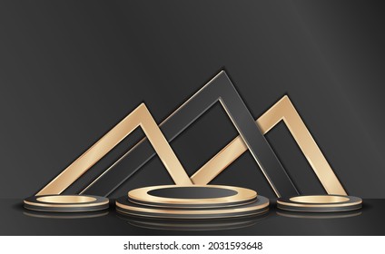 studio viewing platform with podium rendering 3d background vector rendering. for product promotion. Stage showing gold pedestal