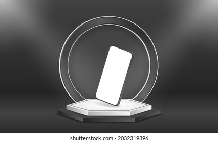 studio viewing platform with podium rendering 3d background vector rendering. for product promotion. Stage showing silver pedestal