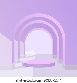 studio viewing platform with podium rendering 3d background vector rendering. for cosmetic product promotion. Stage showing pastel purple pedestal