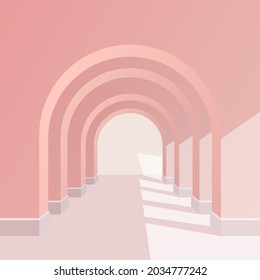 studio viewing platform with podium rendering 3d background vector rendering. for cosmetic product promotion. Stage showing pastel brown pedestal