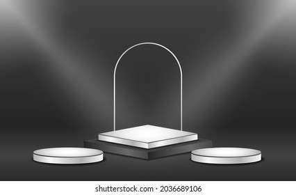 studio viewing platform with podium rendering 3d background vector rendering. for product promotion. Stage showing silver pedestal