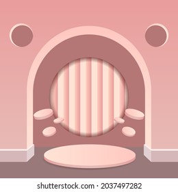 studio viewing platform with podium rendering 3d background vector rendering. for cosmetic product promotion. Stage showing pastel brown pedestal