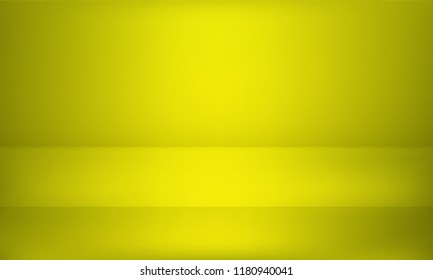Studio yellow background for product table podium for showroom shoot render. Vector abstract 3D stage studio room with spotlight light backdrop