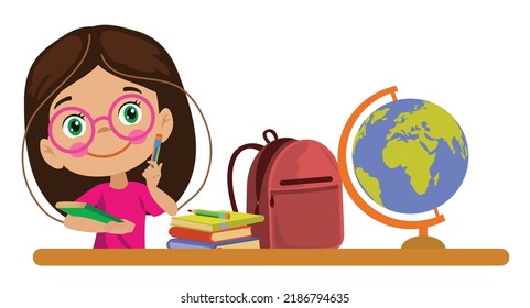 studious boy thinking at desk in school classroom
