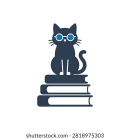 Studious cat with glasses flat icon, International Cat Day concept