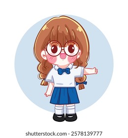 Studious Girl with Glasses Cartoon Illustration