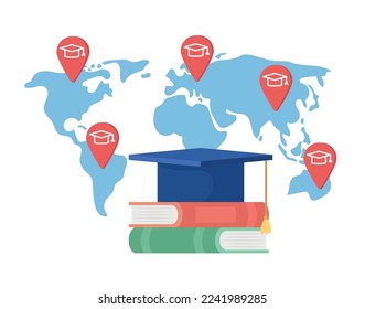 Study abroad destinations flat concept vector illustration. International education. Editable 2D cartoon objects on white for web design. World map creative idea for website, mobile, presentation