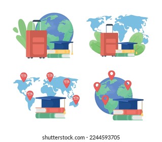 Study abroad destinations flat concept vector illustration set. International education. Editable 2D cartoon objects on white for web design. Creative idea for website, mobile, presentation