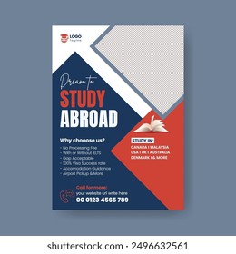 Study abroad flyer or student visa application poster, education or online learning leaflet or brochure cover template design