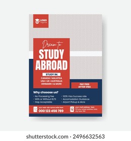 Study abroad flyer or student visa application poster, education or online learning leaflet or brochure cover template design