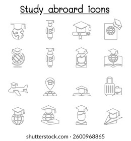Study abroad and Graduation icon set