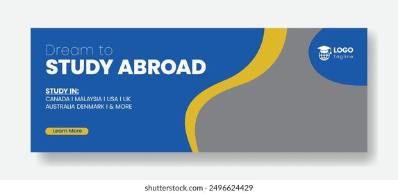 Study abroad horizontal web banner template , education social media banner, cover, header design, admission template design