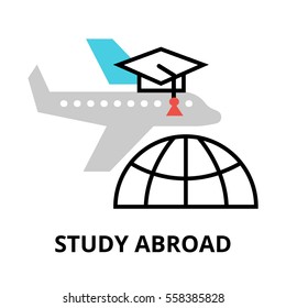 Study abroad icon, flat thin line vector illustration, for graphic and web design.
