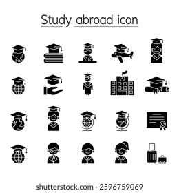 Study abroad icon set in glyph style