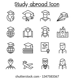 Study abroad icon set in thin line style