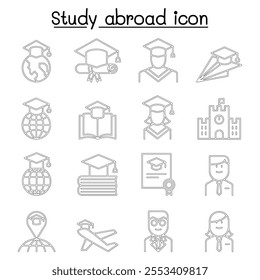 Study abroad icon set in thin line style