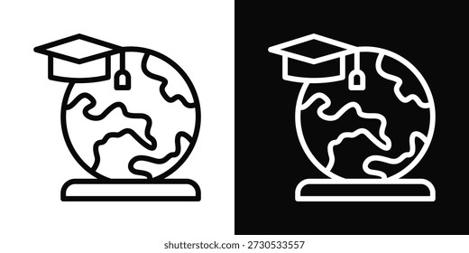 Estilo de fundo branco e preto do ícone do estudo no exterior