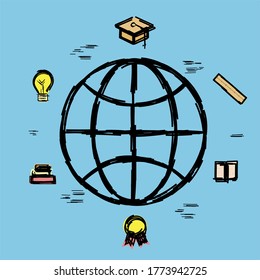 study abroad illustration line drawing