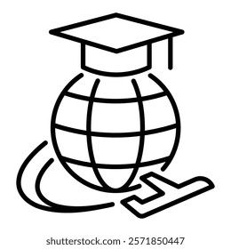 study abroad, international education, overseas study, exchange program, foreign study round line vector icon with editable stroke 