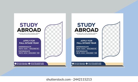Study abroad post banner design. higher education social media design set.
Study abroad promotional post banner design. web banner design for study abroad